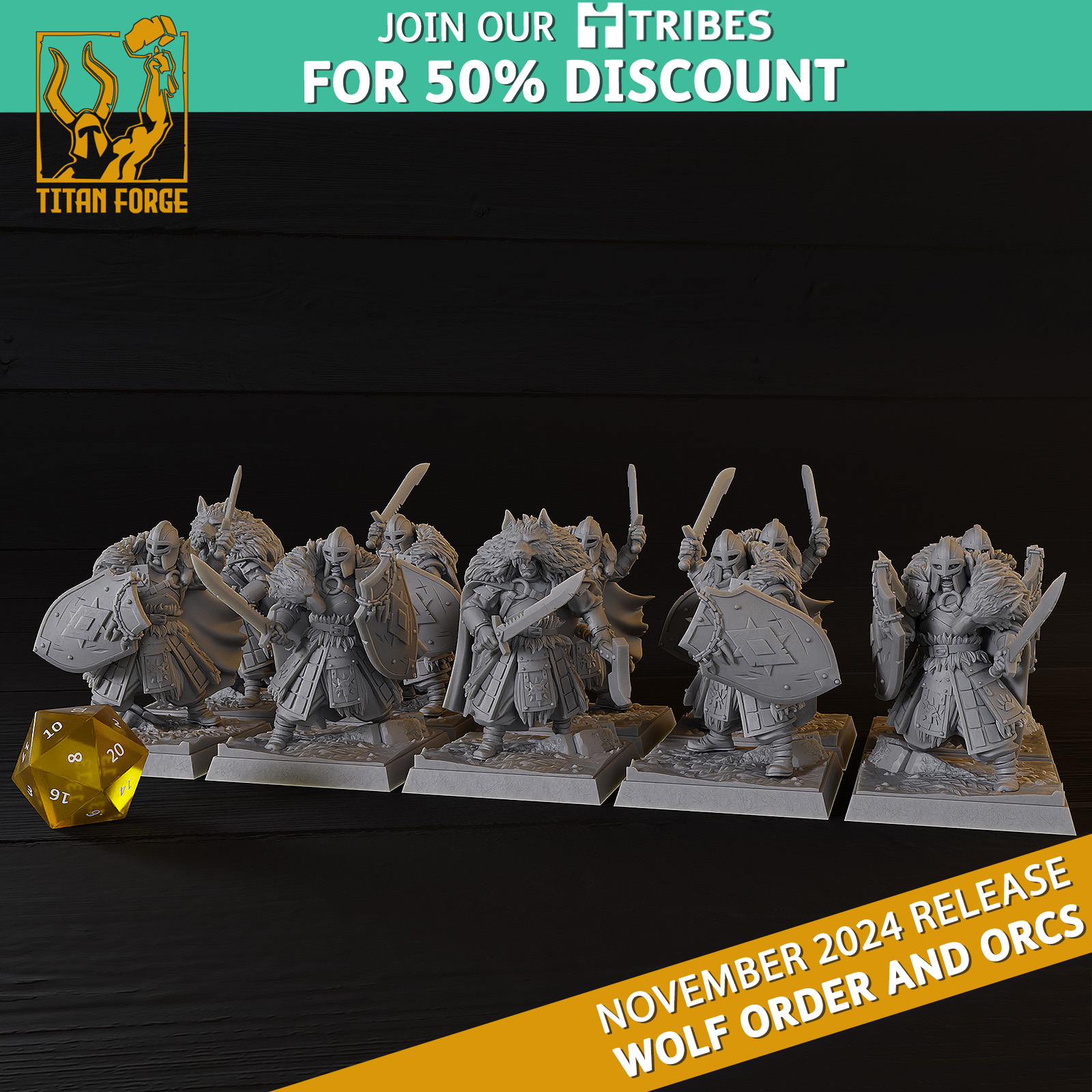 Warriors One Handed - Wolf Order and Orcs - Titan Forge Miniatures November 2024